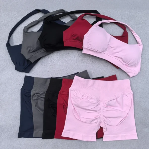 Women Workout Clothes Scrunch Shorts Set